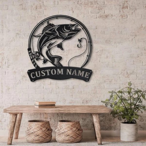 Walleye Fish Metal Art Personalized Metal Name Sign Fishing Signs Decor for Room