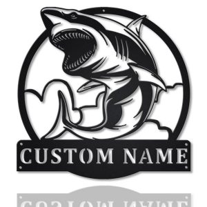 White Shark Metal Art Personalized Metal Name Sign Decor Home Gift for Animal Lover 1