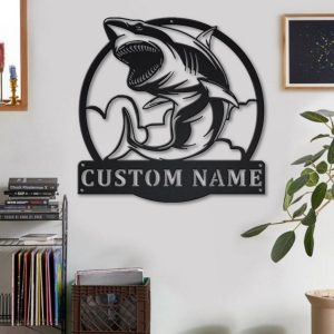 White Shark Metal Art Personalized Metal Name Sign Decor Home Gift for Animal Lover