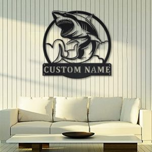 White Shark Metal Art Personalized Metal Name Sign Decor Home Gift for Animal Lover 4