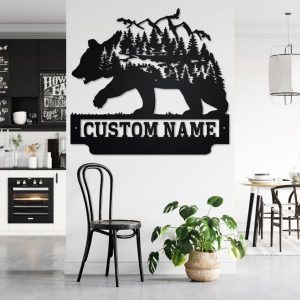 Wild Mountain Bear Metal Art Personalized Metal Name Sign Decor Room Gift for Hunter 2