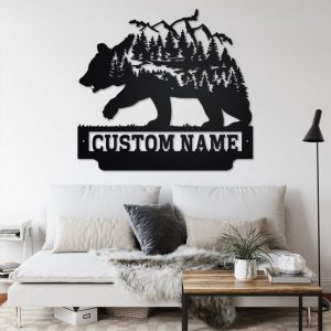 Wild Mountain Bear Metal Art Personalized Metal Name Sign Decor Room Gift for Hunter 3