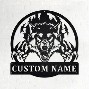 Wolf Claws Scratch Metal Art Personalized Metal Name Sign Decor Home Gift for Hunter