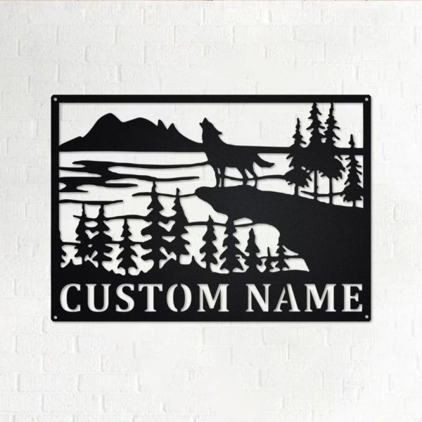 Wolf Wildlife Metal Art Personalized Metal Name Sign Decor Home Gift for Hunter