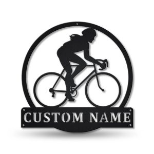 Women Cycling Metal Sign Personalized Metal Name Signs Home Decor Sport Lovers Gifts