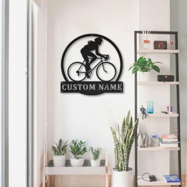 Women Cycling Metal Sign Personalized Metal Name Signs Home Decor Sport Lovers Gifts