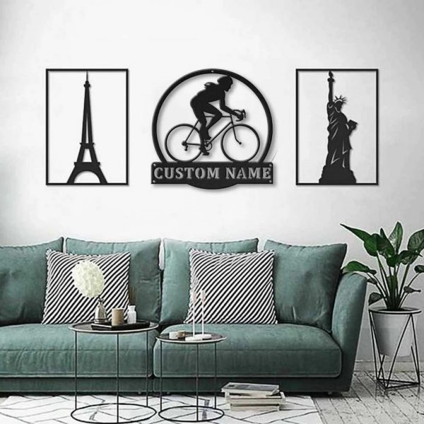 Women Cycling Metal Sign Personalized Metal Name Signs Home Decor Sport Lovers Gifts