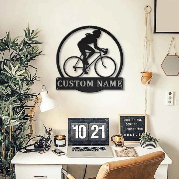 Women Cycling Metal Sign Personalized Metal Name Signs Home Decor Sport Lovers Gifts