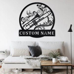 Trombone Musical Instrument Metal Art Personalized Metal Name Sign Music Room Decor