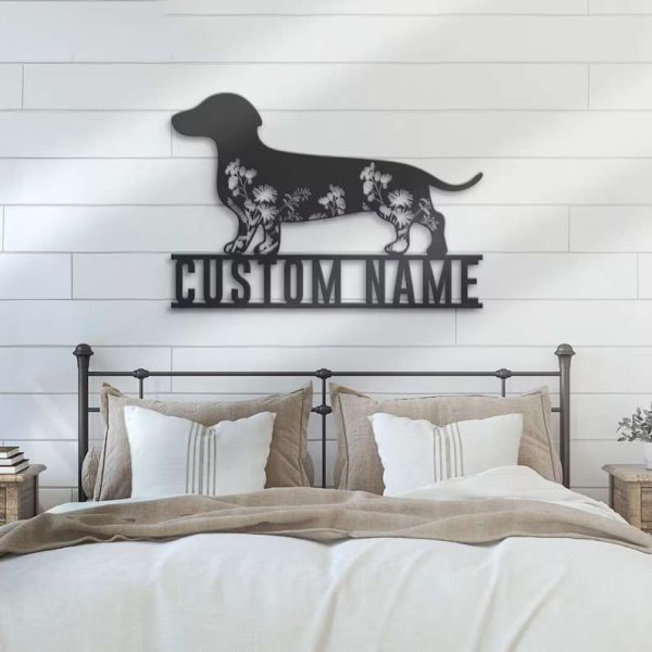 Floral Dachshunds Personalized Metal Signs Dog Lover Name Sign Dachshunds Wall Art