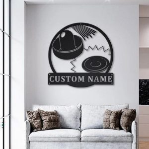 Air Hockey Metal Art Personalized Metal Name Signs Sport Lover Gift Home Decoration 3