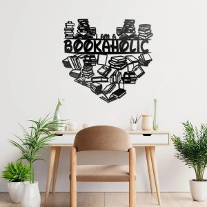 Book Heart Metal Wall Art I Am Bookaholic Library Decoration