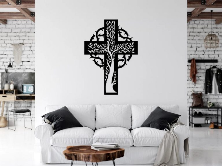 Christian Cross Tree Metal Wall Art Jesus Sign Laser Cut Metal Signs ...