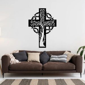 Christian Cross Tree Metal Wall Art Jesus Sign Laser Cut Metal Signs Home Decor 3