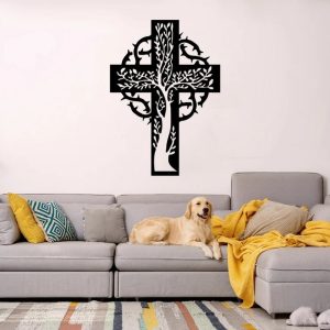Christian Cross Tree Metal Wall Art Jesus Sign Laser Cut Metal Signs Home Decor 4