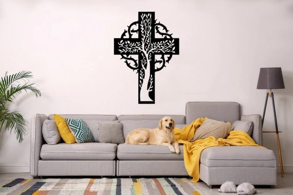 Christian Cross Tree Metal Wall Art Jesus Sign Laser Cut Metal Signs Home Decor