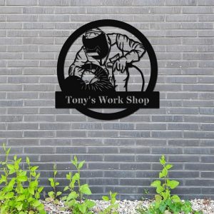Construction Welder Sign Personalized Metal Name Signs Work Shop Decor Birthday Gift for Dad 3