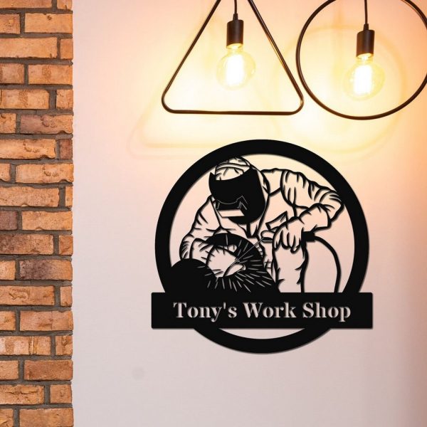 Construction Welder Sign Personalized Metal Name Signs Work Shop Decor Birthday Gift for Dad