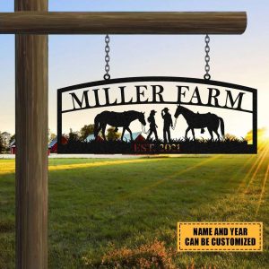 Cowboy Cowgirl Farm Sign Horse Ranch, Custom Outdoor Farmhouse, Metal Ranch Signs Farm Metal Signs