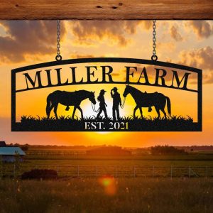Cowboy Cowgirl Farm Sign Horse Ranch, Custom Outdoor Farmhouse, Metal Ranch Signs Farm Metal Signs