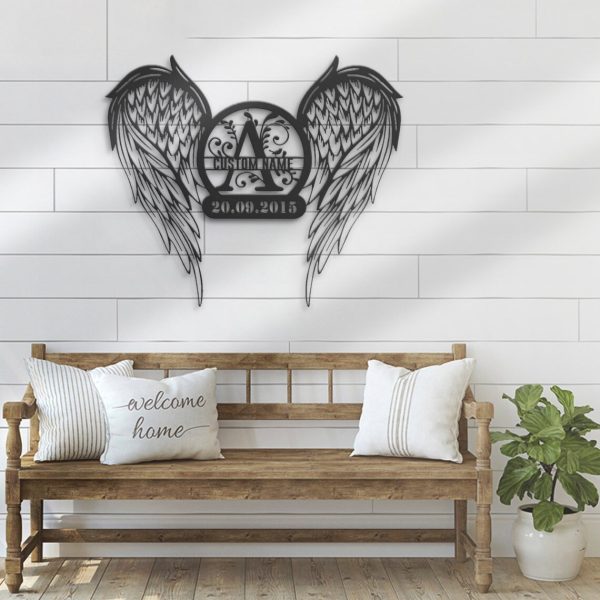 Custom Angel Wings Name Date Metal Wall Art Personalized Memorial Plaques For Outdoors Home Decor Loving Memory Decoration