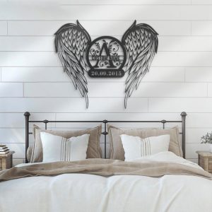 Custom Angel Wings Name Date Metal Wall Art Personalized Memorial Plaques For Outdoors Home Decor Loving Memory Decoration 3