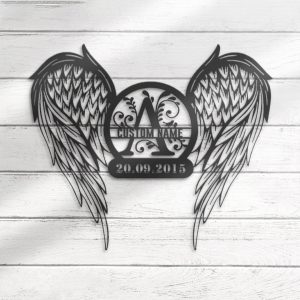Custom Angel Wings Name Date Metal Wall Art Personalized Memorial Plaques For Outdoors Home Decor Loving Memory Decoration 4