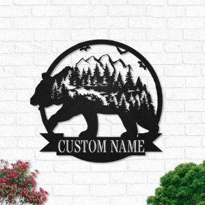 Custom Bear Metal Sign Personalized Metal Name Signs Wild Bear Art Cabin Sign Decor