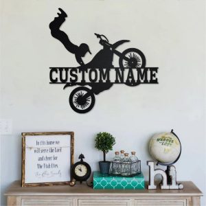 Custom Biker Metal Wall Art Dirt Bike Sign Personalized Metal Name Sign Garage Decor Motocross Rider