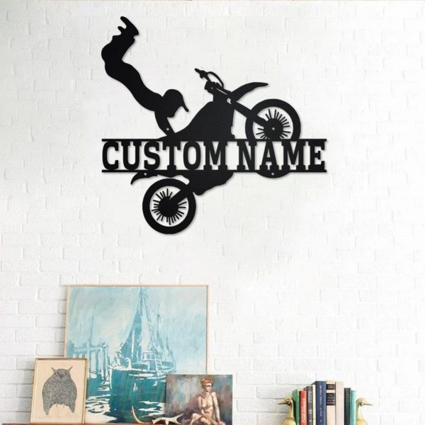 Custom Biker Metal Wall Art Dirt Bike Sign Personalized Metal Name Sign Garage Decor Motocross Rider