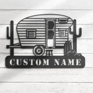 Vintage Trailer Custom Camping Car Metal Wall Art Personalized Metal Name Signs Happy Camper Van Sign Home Decor