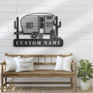 Custom Camping Car Metal Wall Art Personalized Metal Name Signs Happy Camper Van Sign Home Decor 3