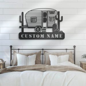 Custom Camping Car Metal Wall Art Personalized Metal Name Signs Happy Camper Van Sign Home Decor 4