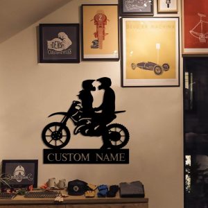Custom Couple Motorcycle Metal Wall Art Personalized Metal Name Signs Home Decoration Valentines Day Gift