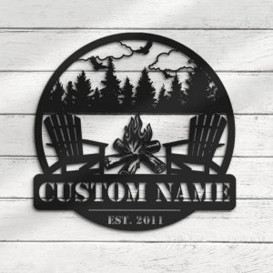 Custom Fire Pit Lake House Metal Art Personalized Metal Name Sign Campfire Campsite Decorattion