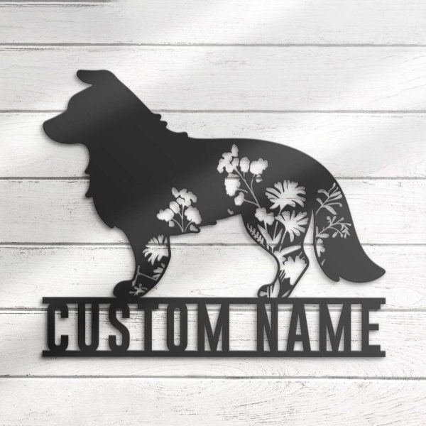 Custom Floral Border Collies Metal Wall Art Personalized Metal Signs Home Decor Pet Animal Decoration Birthday Xmas