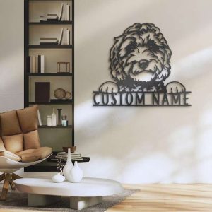 Custom Golden Doodle Metal Wall Art Personalized Labradoodle Name Sign Home Decor Goldendoodle Dog Lover Decoration