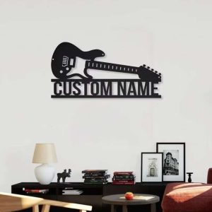 Custom Guitar Custom Laser Cut Metal Signs Guitar Studio Name Wall Decor Guitar Wall Hanging For Decoration 1