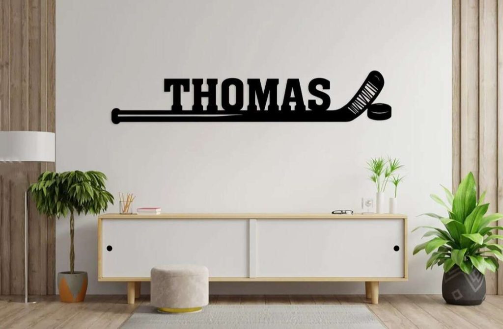 Custom Hockey Stick With Name Metal Wall Art, Personalized Metal Signs