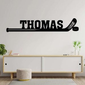 Custom Hockey Stick With Name Metal Wall Art Personalized Metal Signs Hockey Player Name Decoration Ice Hockey Lover 1