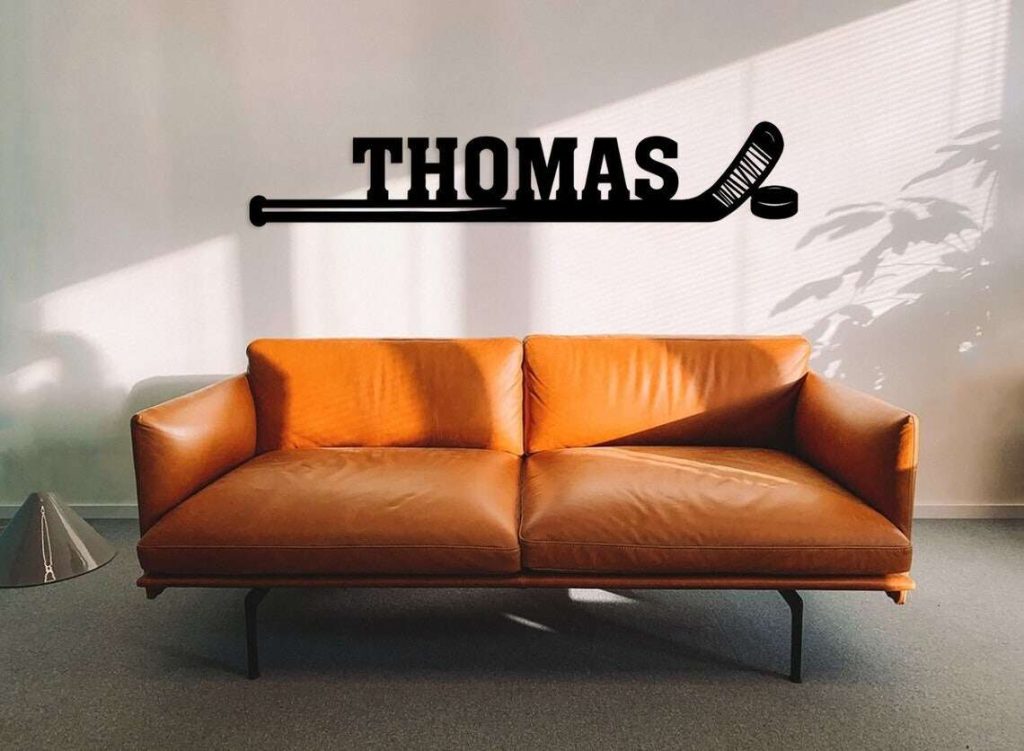Custom Hockey Stick With Name Metal Wall Art, Personalized Metal Signs