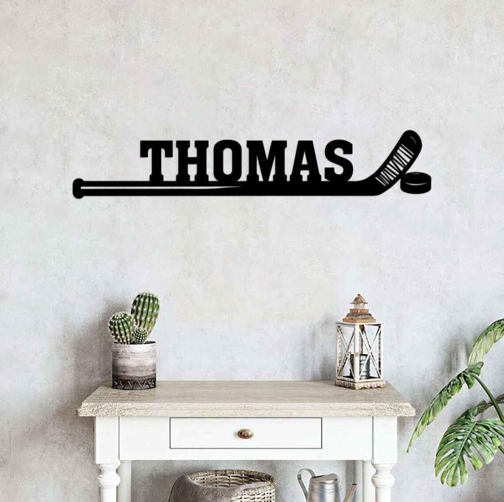Custom Hockey Stick With Name Metal Wall Art, Personalized Metal Signs