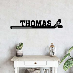 Custom Hockey Stick With Name Metal Wall Art Personalized Metal Signs Hockey Player Name Decoration Ice Hockey Lover 3