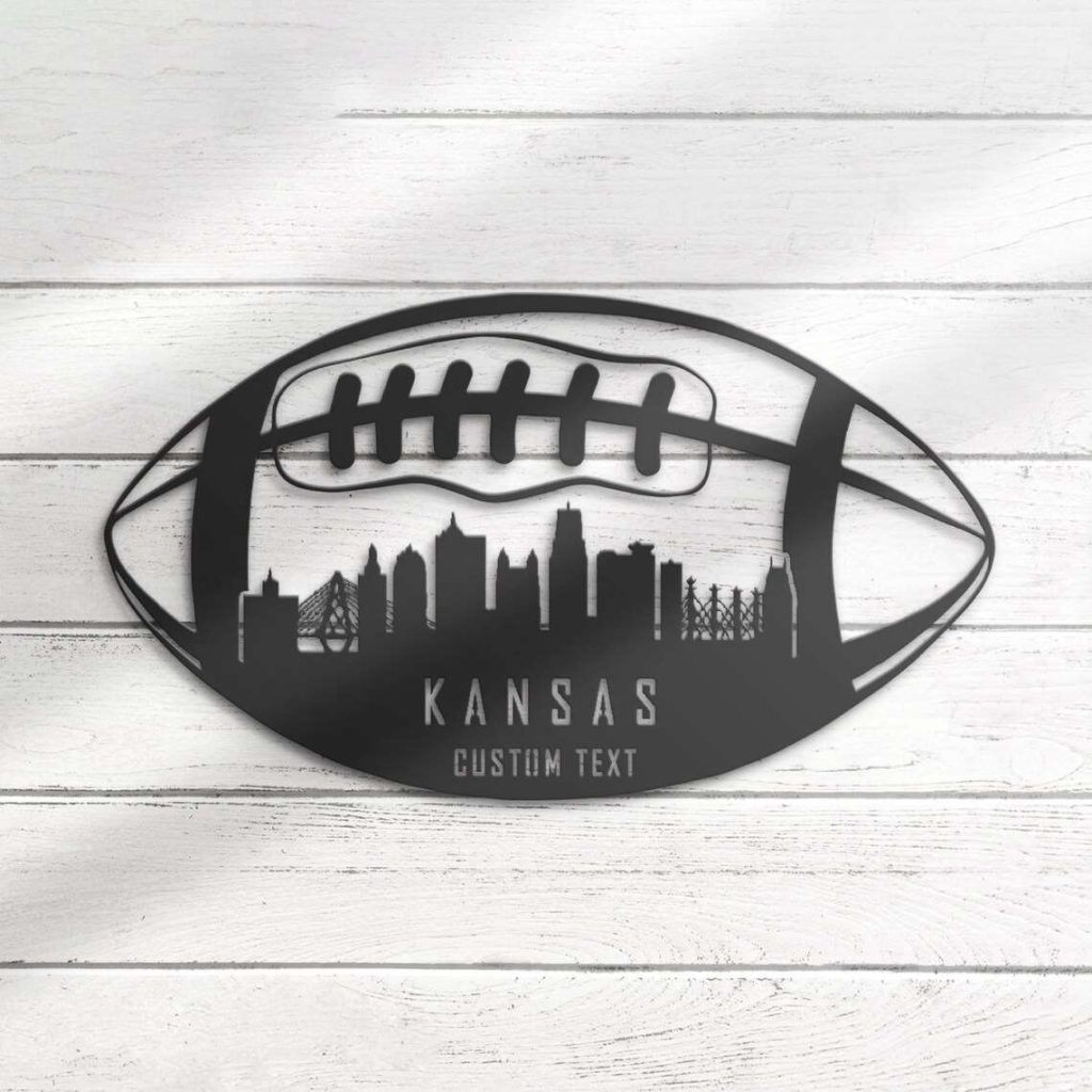 Custom Kansas Skyline Kansas City Chiefs NFL Super Bowl Metal Wall Art Personalized Player Name Sign Home Decor Birthday Xmas
