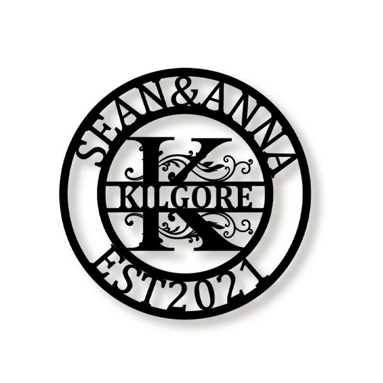 Custom Metal Family Name Sign Monogram Initial Split Letter Wall Art ...
