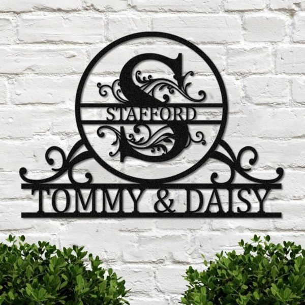 Custom Monogram Metal Sign Personalzied Family Name Metal Sign Intial Split Letter Wall Art Home Decor