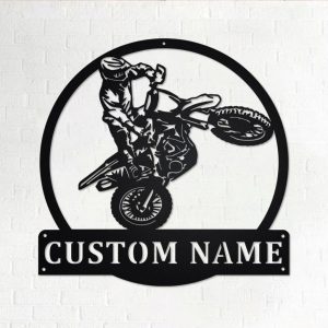 Custom Motocross Dirt Bike Metal Art Personalized Metal Name Sign Gift for Biker Home Decoration
