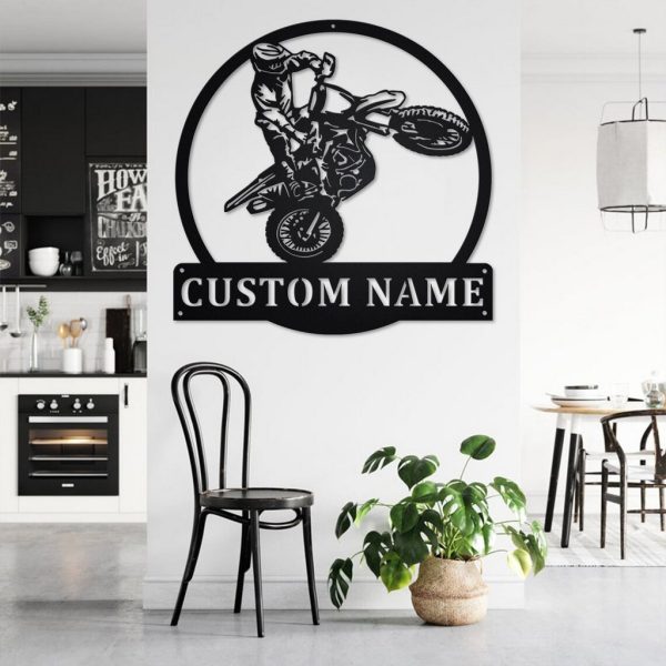 Custom Motocross Dirt Bike Metal Art Personalized Metal Name Sign Gift for Biker Home Decoration