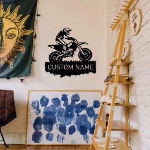Custom Motocross Dirt Bike Metal Art Personalized Metal Name Signs Gift for Biker Garage Decor 2