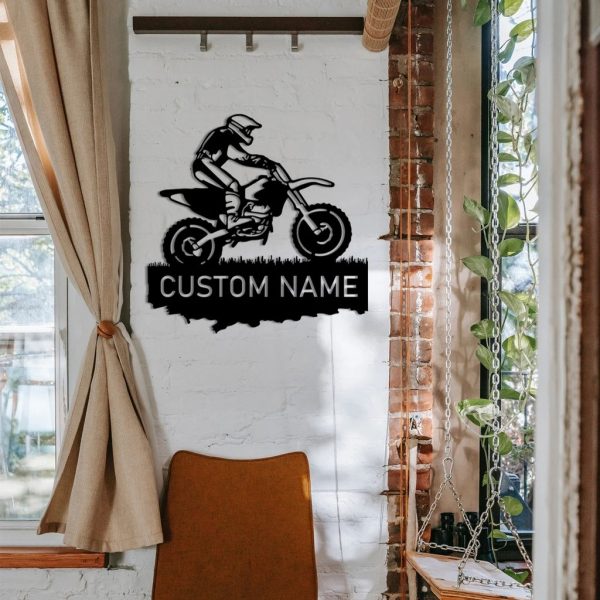 Custom Motocross Dirt Bike Metal Art Personalized Metal Name Signs Gift for Biker Garage Decor